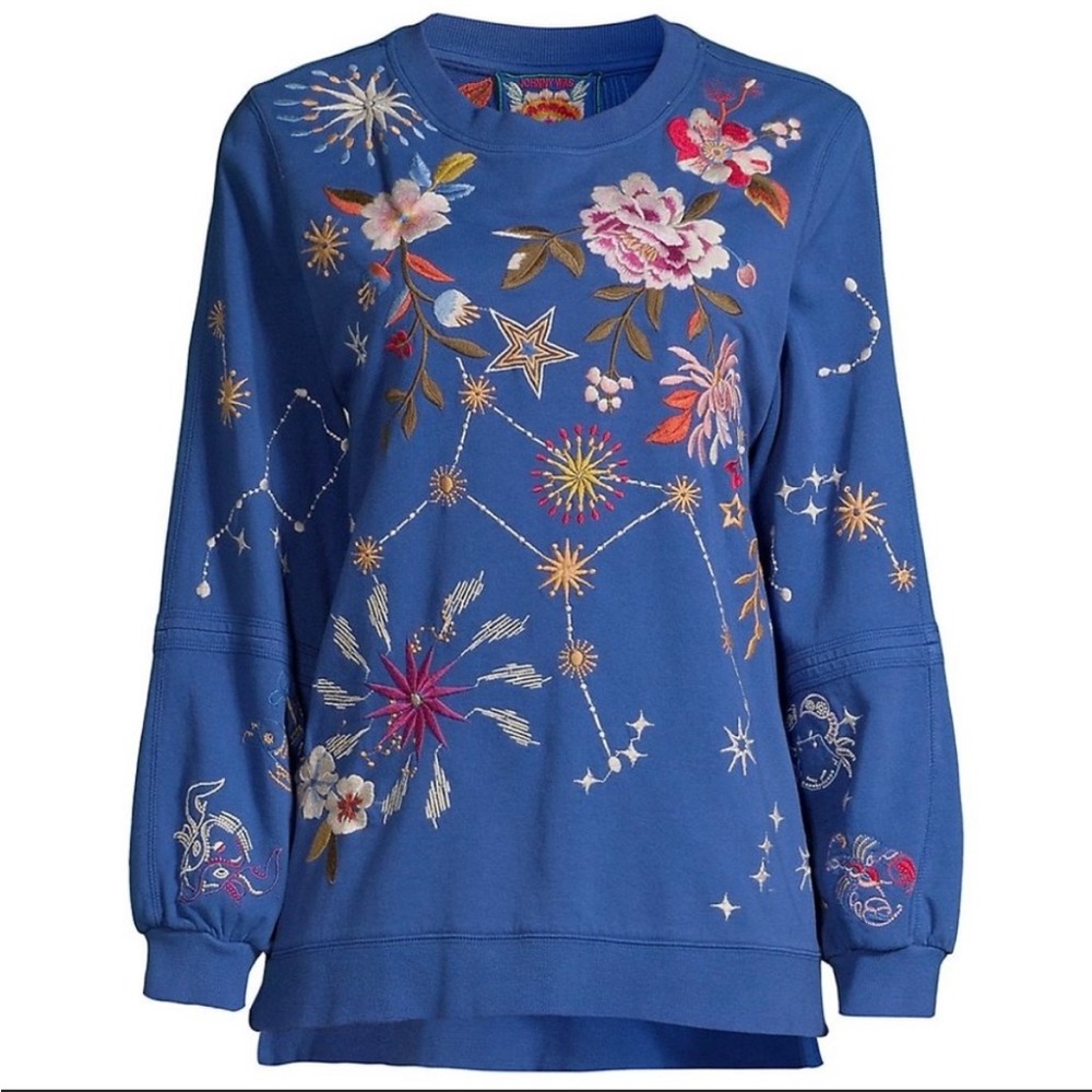 NEW!$248 Johnny Was•Sun Moon•Oversized•Embroidered Celestin•Sweatshirt